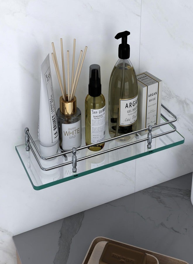 فورتون رف حمام زجاجي متعدد الأغراض معلق على الحائط من FORTUNE مقاس 15 × 6 بوصة مع حامل تخزين شفاف - (عبوة من قطعة واحدة) - Image 3